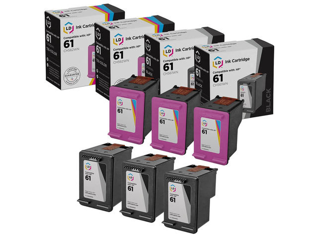 Remanufactured Replacement for HP 61 / 61XL Set of 6 High Yie Ink Cartridges: 3 CH561WN / CH563WN Black & 3 CH562WN / CH564WN Tri-Color for use in...