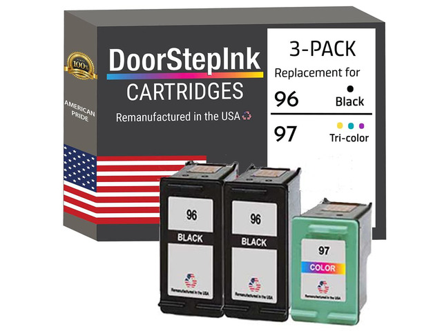 96 2 Black & 97 Tri-Color Remanufactured Ink Cartridge Replacement for HP 96 (C8767WN) & HP 95 (C9363) - Compatible with DeskJet...