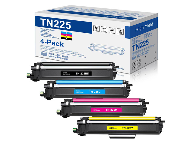 TN221 TN225 TN-221 TN-225 Toner Cartridges 4-Pack Replacement for Brother TN 225 TN-225 MFC-9130CW HL-3140CW HL-3170CDW HL-3180CDW MFC-9330CDW...