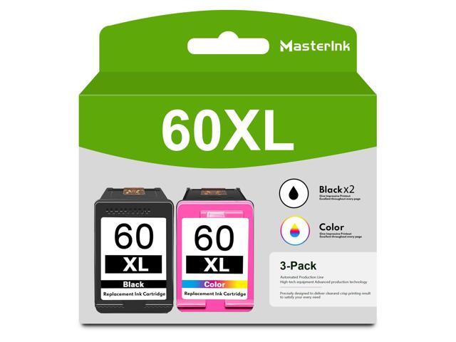 60XL Ink Cartridges Combo Pack Color Replacement for HP 60XL 60 Black High-yield Ink Cartridge Works with DeskJet D2500 D5560 ENVY 100 110 120.