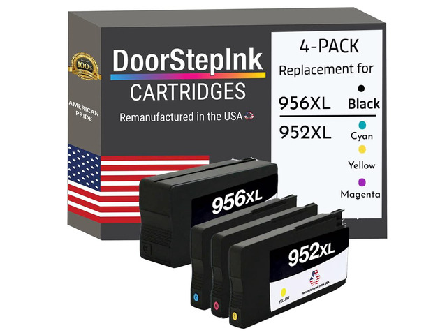 956XL Black & 952XL Cyan, Magenta, Yellow Remanufactured Ink Cartridge Replacement for HP 956XL/952XL - Compatible with OfficeJet Pro...