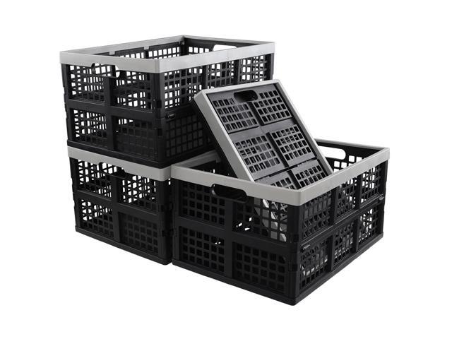 4 Pack Stackable Storage Crates Large, 42 L Plastic Collapsible Crates for Groceries