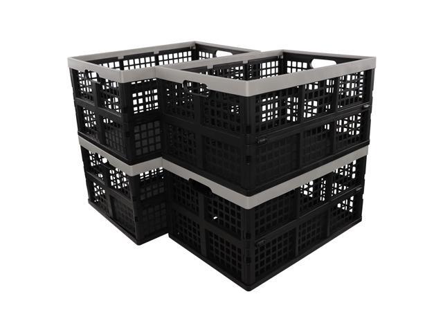 Large Collapsible Storage Crates, 42 Liter Plastic Foldable Crate Bins Set of 4