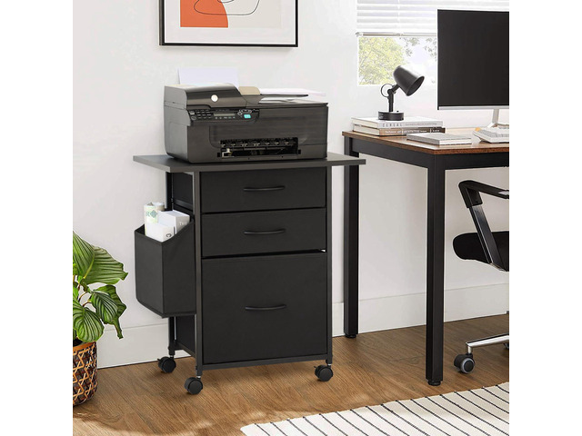 Cabinet Printer Stand with 3 Fabric Drawer, Mobile File Cabinet for Home Office with Storage Bag, Rolling Under Desk Organizer Shelf, for Hanging...