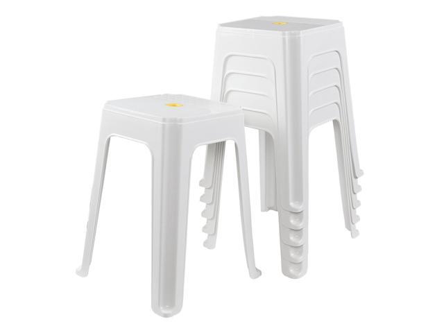 6 Pack 18.7 Inch White Plastic Stackable Stools, Nesting Stools Stable Square Seat, Nestable Design, for Home, School Classroom, Office