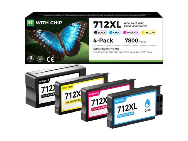 712 712XL Ink Cartridges Combo Set 4-Pack High Yield with chip Replacement for HP 712 712XL Ink Compatible with HP Designjet T650 T630 T230 T210...