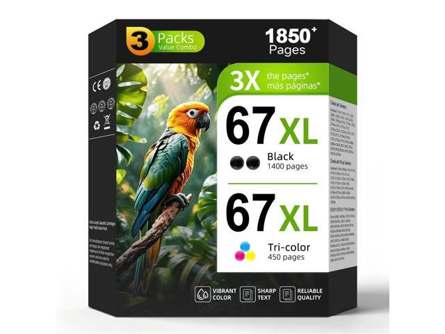 67XL Ink Cartridges 3-Pack Replacement for HP Ink 67 HP67 XL HP67XL Black Color Combo for 2800 2855e 4125e 4100 4200 2755e 6055e 6000 2700e 2742e...