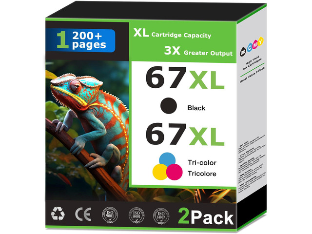 67XL Ink Cartridges Replacement for HP 67 Ink Combo Pack Compatible with HP Printer Deskjet 1255 2855e 2800e 2827e 2852e 4227e 4255e Envy 6455...