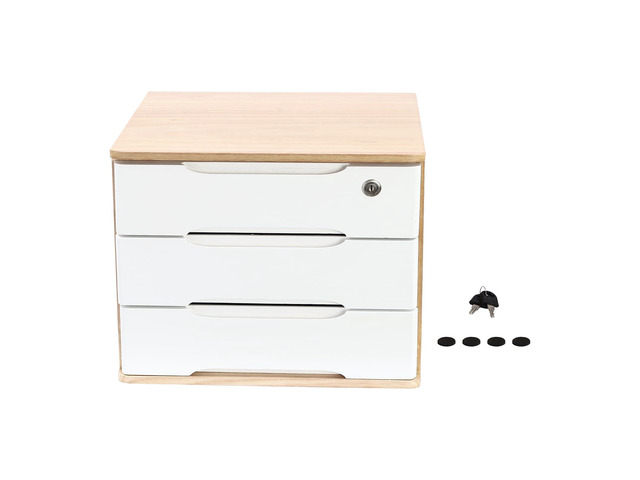 Wooden Desk Organizer with Drawers and Lock, Desktop Storage Cabinet,Drawer Organizer Desktop Drawer Wooden Storage Box for Home office Supplies...