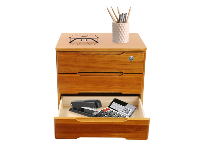 Wooden Desk Organizer with Drawers and Lock, Desktop Storage Cabinet,Drawer Organizer Desktop Drawer Wooden Storage Box for Home office Supplies...