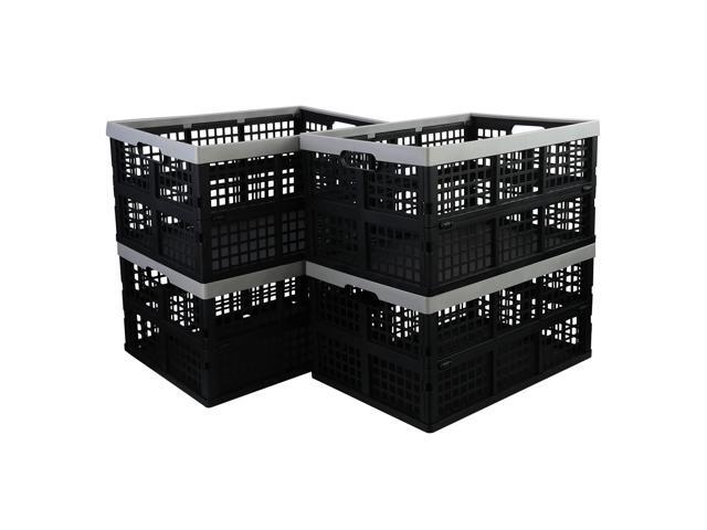42 Liter Plastic Stackable Collapsible Crate, 4 Pack Folding Crates Storage
