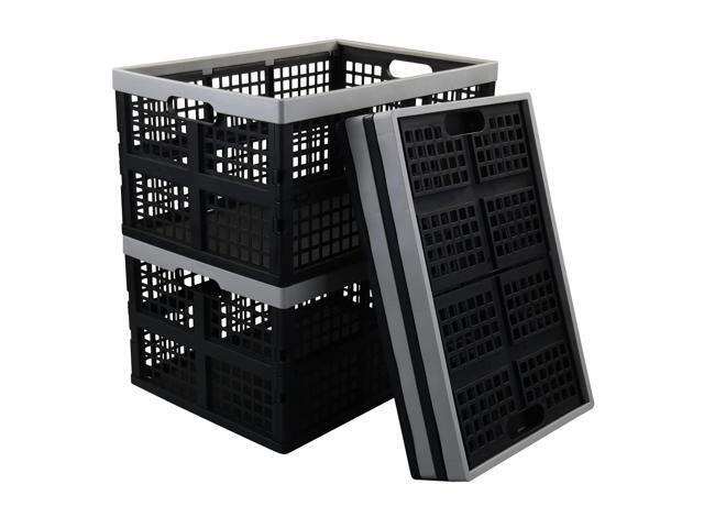 4-Pack 40 L Collapsible Storage Crates, Large Storage Basket Breathable Plastic, Collapsible Design, Side Carry Handles, Stackable Structure, for.