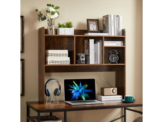 Desktop Bookshelf, Wooden Desk Storage Hutch with 6 Shelves for Computer Desk, 3-Tier Desktop Display Organizer Rack for Office Home (Brown)