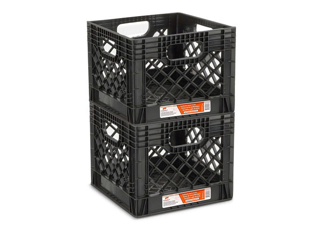 Heavy Duty Milk Crates, 4 Handles, 16 Qt, Black, 4-Pack Stackable HDPE Construction, Holds Up to 50 lbs, Vented Cross-Hatch Design, 13 x 13 x 11...