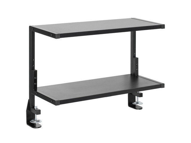 Black Clamp-on 24 inch 2-Tier Desk Shelf, STAND-SHELF24C Above or Below Desk, 2 Level Shelving Unit for Table Accessories, Gaming Devices, and...