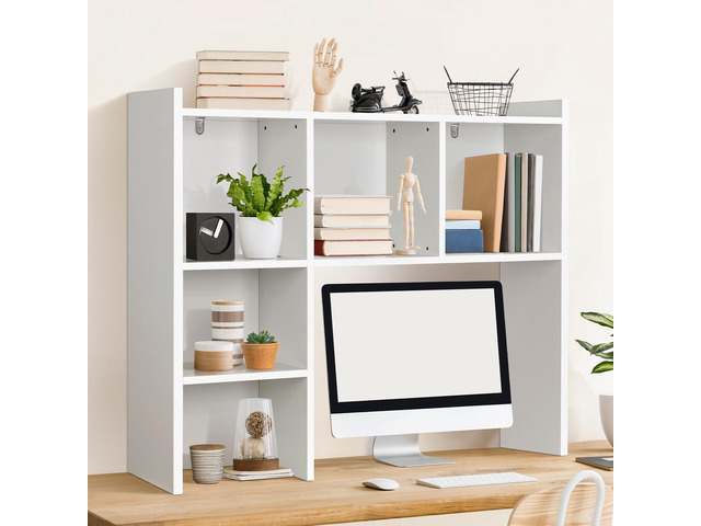 35.5' L Dorm Desk Hutch White, Desktop Bookshelf with 5 Shelves Multipurpose Desk Organizer for Dorm Office Home, 3-Tier Wooden Display Rack for...