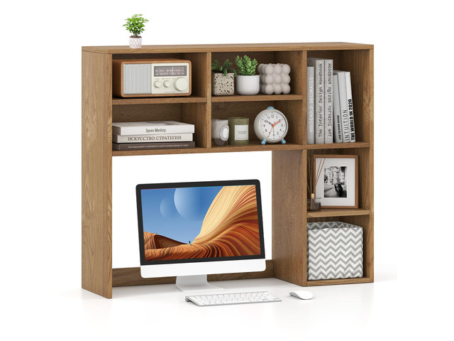 Wooden Desktop Bookshelf, Countertop Desk Hutch w/ 7 Cubes & Adjustable Shelves, Anti-toppling Kits, Table Top Organizer Shelf Fits Monitors up to...