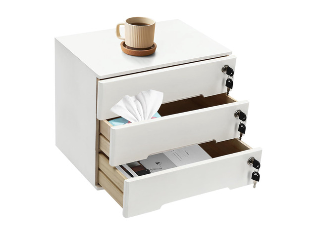Desk Organizer with 3 Drawers, Wooden Desktop Storage Cabinet File Holder with Locks and Keys, Storage Organizer Filing Case for Office Bedroom...
