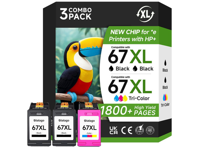 67XL Ink Cartridges Black/Color Combo Pack Compatible for HP Ink 67 67XL Printer Ink 67 for DeskJet 2700e 2700 2855e 2800 2827e 2755e 2755 4155e...