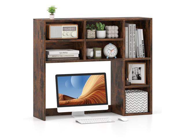 Wooden Desktop Bookshelf, Countertop Desk Hutch w/ 7 Cubes & Adjustable Shelves, Anti-toppling Kits, Table Top Organizer Shelf Fits Monitors up to...