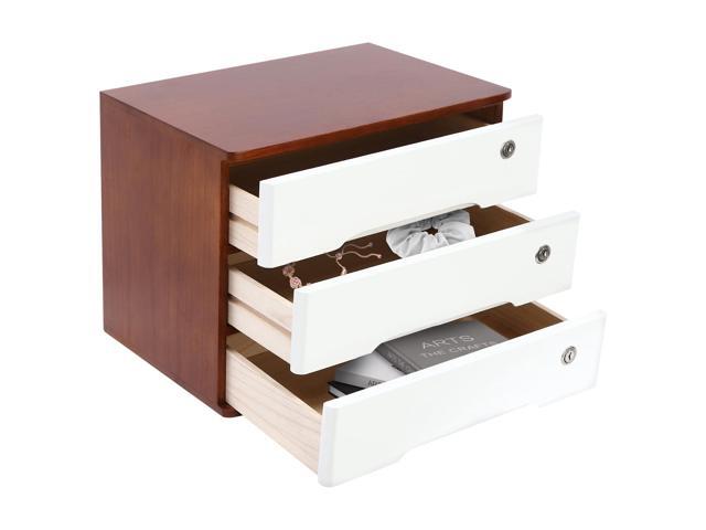 Desk Organizer with 3 Drawers, Wooden Desktop Storage Cabinet File Holder with Locks and Keys, Storage Organizer Filing Case for Office Bedroom...