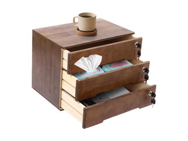 Desk Organizer with 3 Drawers, Wooden Desktop Storage Cabinet File Holder with Locks and Keys, Storage Organizer Filing Case for Office Bedroom...