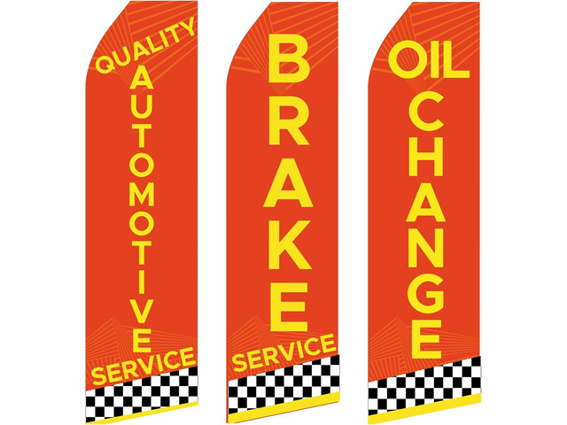 Automotive Service Oil Change Brake Service King Flags Pack of 3 3 ft x 11.5 ft Outdoor Advertising Feather Flags for Auto Shops Weatherproof...
