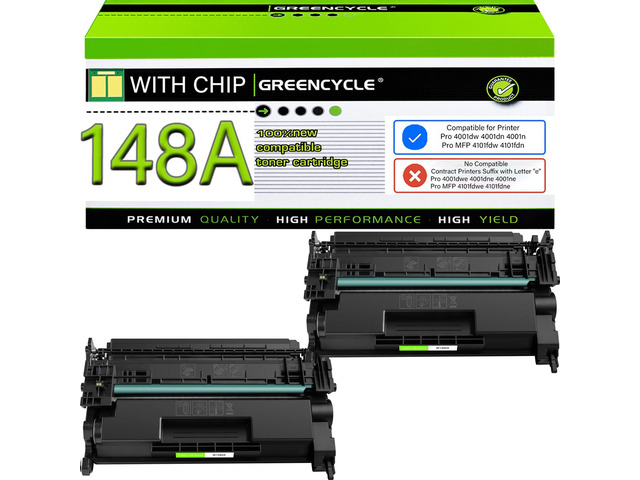 Compatible 148A Black Toner Cartridge for HP Laser Jet 4001n 4101fdw 2-pack W1480A with chip, black toner. Works with HP Laser Jet Pro 4001dn,...