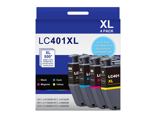 LC401XL LC401 4-Packs High Yield J1010DW Ink Cartridges Compatible for Brother 401XL LC-401 Ink Cartridges Work with MFC-J1010DW MFC-J1170DW...