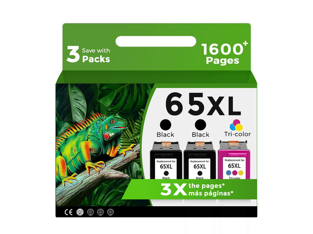 3 Pack 65XL Remanufactured Ink Cartridge Replacement for HP Ink 65 XL2 Black 1 Color Combo HP65 XL,5055 5000 5052 5010 5070 5014 3755 3700 3772...