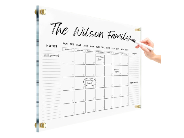 Premium Dry Erase Acrylic Wall Calendar Ultra-Clear - Customizable Wall Calendar 2026 Office Board Reusable Whiteboard Dry Erase Planner Family...