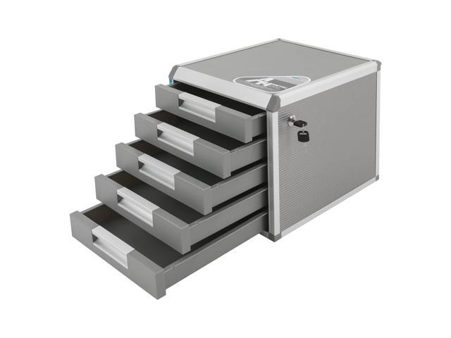 5 Tier Aluminium Desktop Drawer Organizer, File Organizer with Locking Drawer, Lockable Drawer Organizer, Office School Administrative Office Supplies