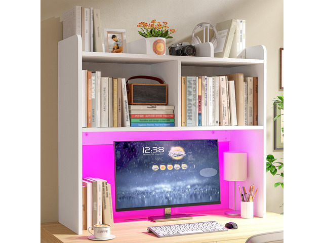 3 Tier Desk Hutch, 6 Shelves to Storage, White Fits 27' Monitors, Space-Saving Desk Organizer for Dorm & Home Office