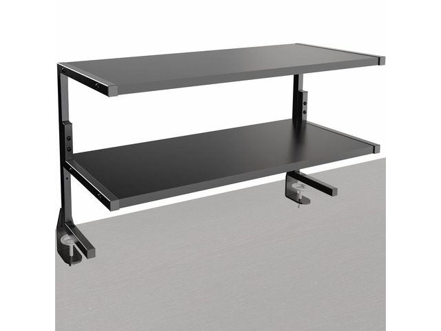 Black Clamp-on 30 inch 2-Tier Desk Shelf, STAND-SHELF30C Above or Below Desk, 2 Level Shelving Unit for Table Accessories, Gaming Devices, and...