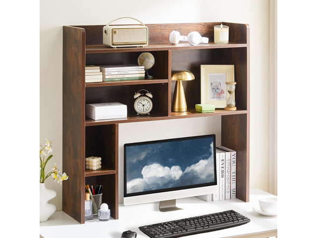 Desktop Bookshelf, Countertop Storage Hutch with 7 Shelves for Computer Desk, 35.4'' 3-Tier Display Rack, Multipurpose Wooden Desk Hutch Storage...