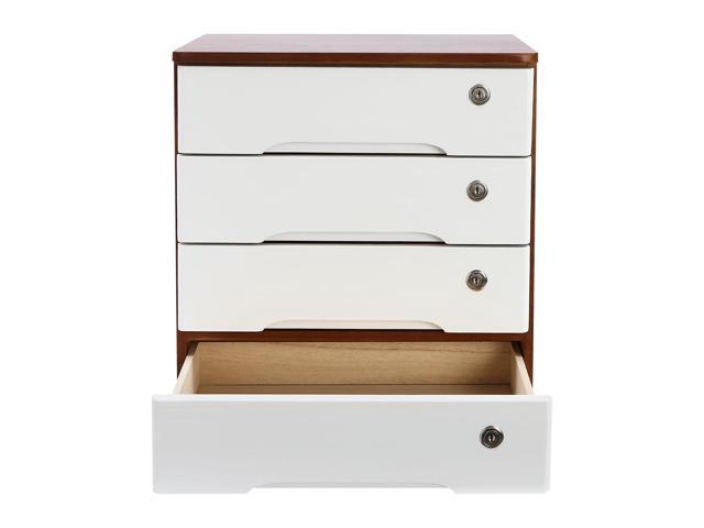 4 Drawers Wooden Desktop Storage Box W/Lockable Drawers,16 In H Office Supplies File Organizer, Flat File Cabinet,Wood Rail & Curved Handle For.