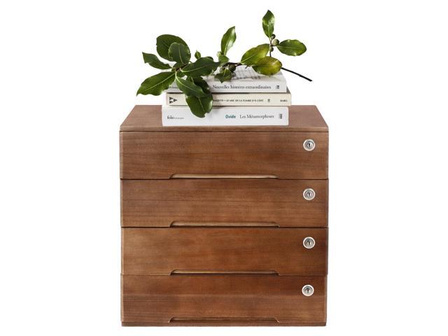 4 Drawers Wooden Desktop Storage Box W/Lockable Drawers,16 In H Office Supplies File Organizer, Flat File Cabinet,Wood Rail & Curved Handle For.