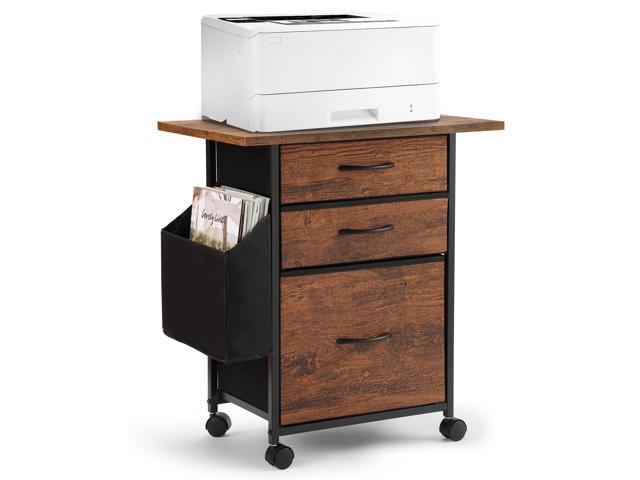 Printer Stand with 3 Fabric Drawer, Mobile File Cabinet for Home Office with Storage Bag, Rolling Under Desk Organizer Shelf, Fits A4 or Letter.