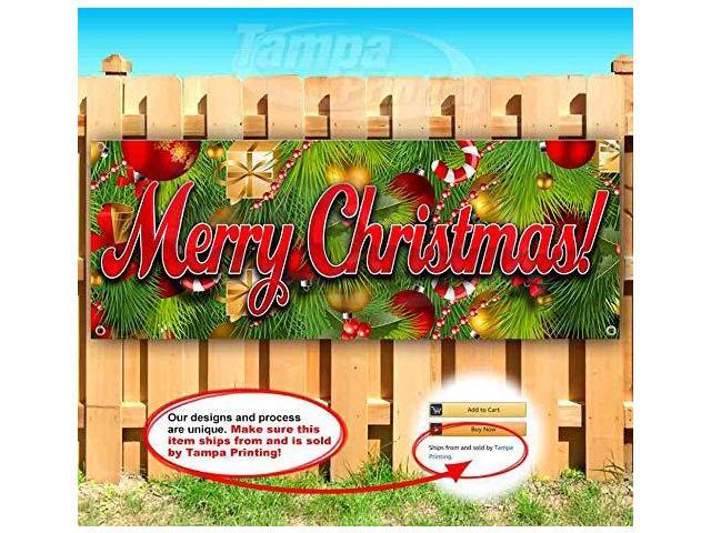 Merry Christmas Banner 13 oz Non-Fabric Heavy-Duty Vinyl Single-Sided with Metal Grommets