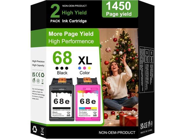 68XL Ink Cartridge High Yield Compatible for HP 68 Ink Cartridges Black/Color Combo Pack(2-Pack) Compatible for HP Envy 6155e, 6500e, 6552e, 6555e,.
