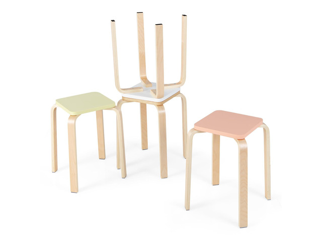 18-Inch Stackable Wooden School Stools Set of 4, Assorted Color Portable Backless School Chairs with Square Top, Anti-Slip Felt Mats, Stacking...