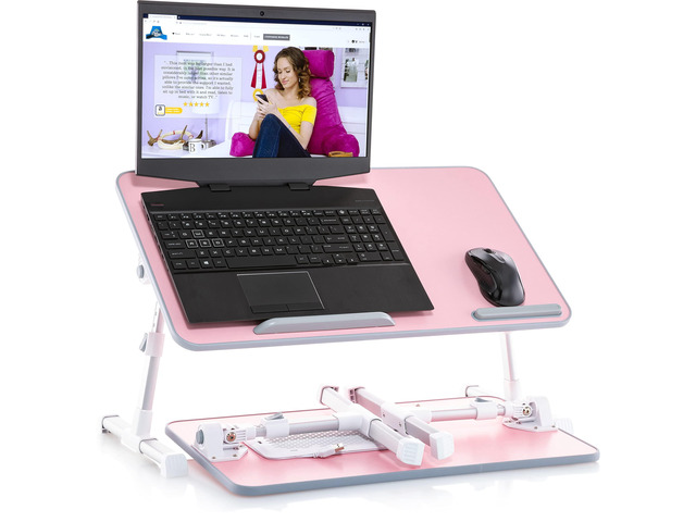 Lap Desk Pink Large Wood Top - Fits Up to 17' Laptop - with Dual Cushion, Wrist Rest & Built-in Mouse Pad, Portable Laptop Stand for Bed,...