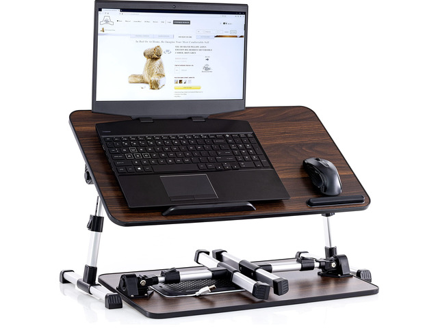 Lap Desk Brown Large Wood Top - Fits Up to 17' Laptop - with Dual Cushion, Wrist Rest & Built-in Mouse Pad, Portable Laptop Stand for Bed,...