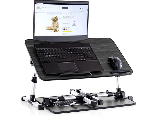 Lap Desk Grey Large Wood Top - Fits Up to 17' Laptop - with Dual Cushion, Wrist Rest & Built-in Mouse Pad, Portable Laptop Stand for Bed,...