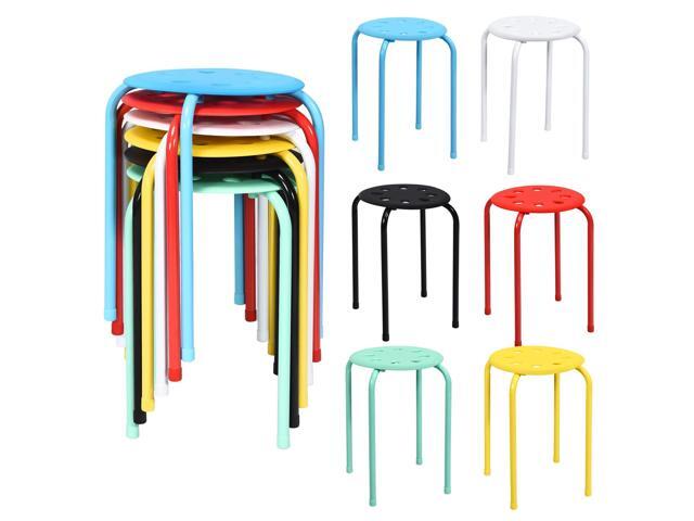 Stackable Stools Set of 6, 17.5in Portable Stacking Bar Stool Colorful Classroom Stools with Iron Legs Round Nesting Chairs Flexible Seating for.