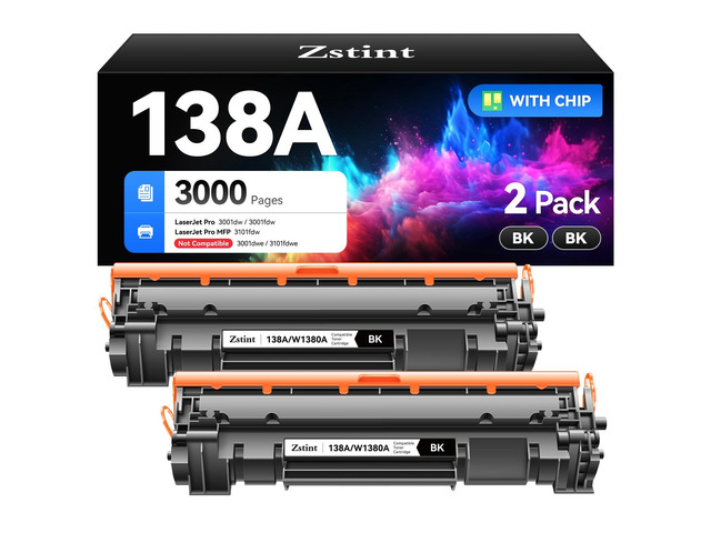 138A W1380A Black Toner Cartridge set 2-Pack High Yield with Chip Replacement for HP 138A W1380A 138X W1380X Cartridge Compatible with HP Laser Jet...