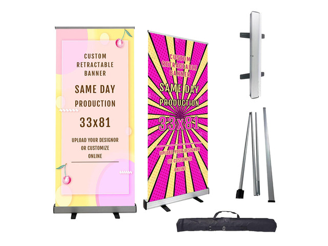 Personalized Roll Up Banner 33.5'x81' Portable Advertising Display with Aluminum Stand & Display Stand for Promotions, Festivals, and Business Events