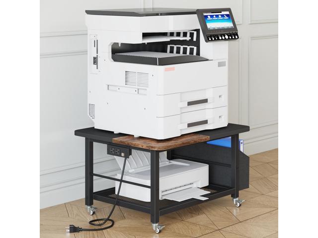 23.6' Large Printer Stand with Power Outlet,3D Printer Table Rustic Brown,Heavy Duty Rolling Cart for Home Office,Storage Side Pocket,Holds 150...