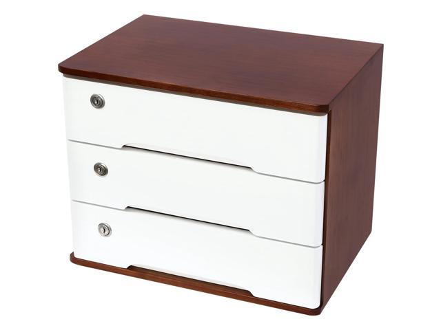 Wood Desk Organizer with 3 Drawers, Lockable Desktop Countertop Storage Cabinet for Home Office Supplies File Tabletop Organizing Unit, 15.75' x...