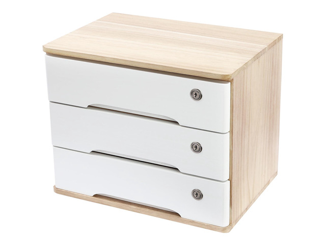 Wood Desk Organizer with 3 Drawers, Lockable Desktop Countertop Storage Cabinet for Home Office Supplies File Tabletop Organizing Unit, 15.75' x...
